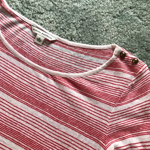 BANANA REPUBLIC Cream and Pinkish-Coral Striped Tee, Long Sleeve - Picture 6 of 10